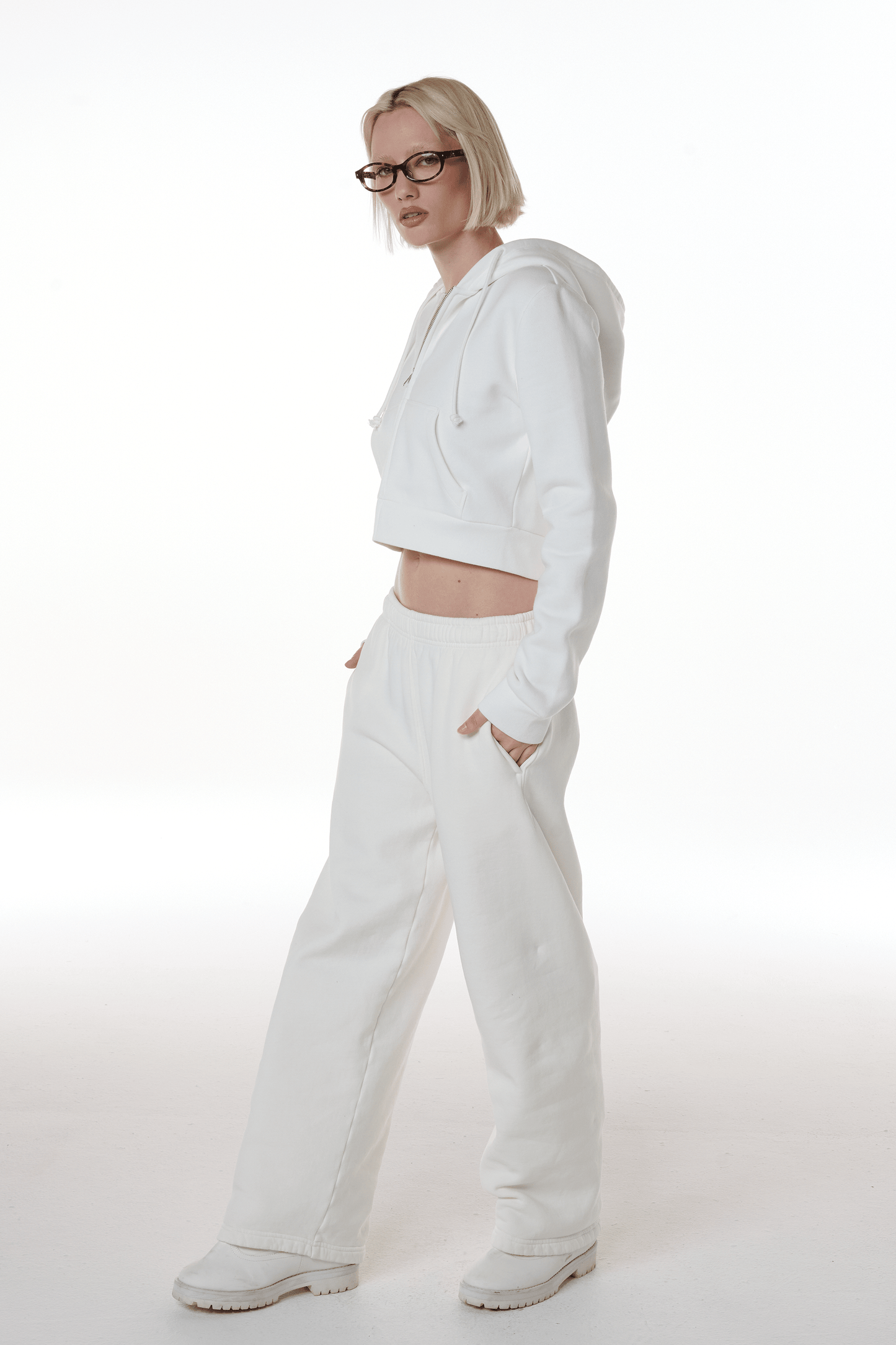 Ready To Dye Cropped Zip Up Drawstring Hoodie
