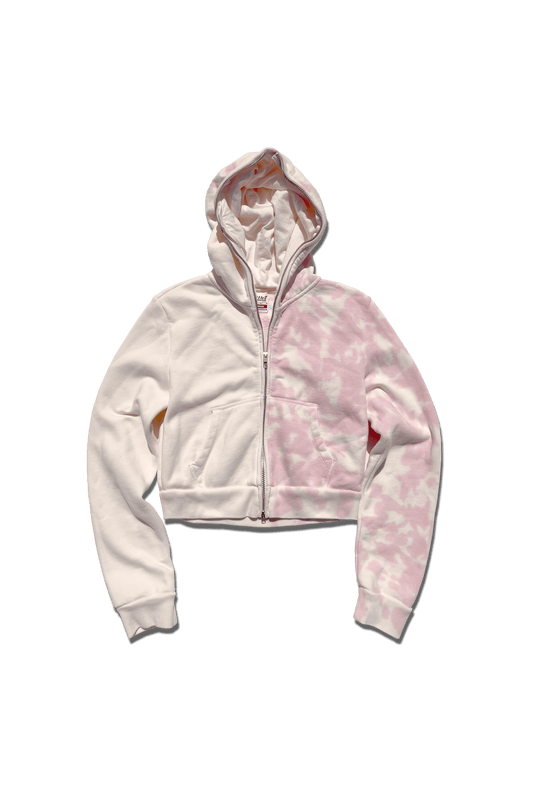 Exclusive Cropped Full Zip Body Bag Hoodie - Cotton Candy Pink Split Tie-Dye