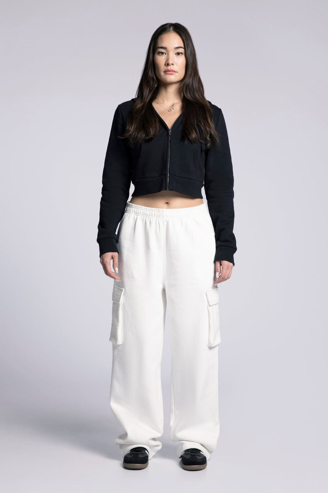 Cropped Zip Up Drawstring Hoodie