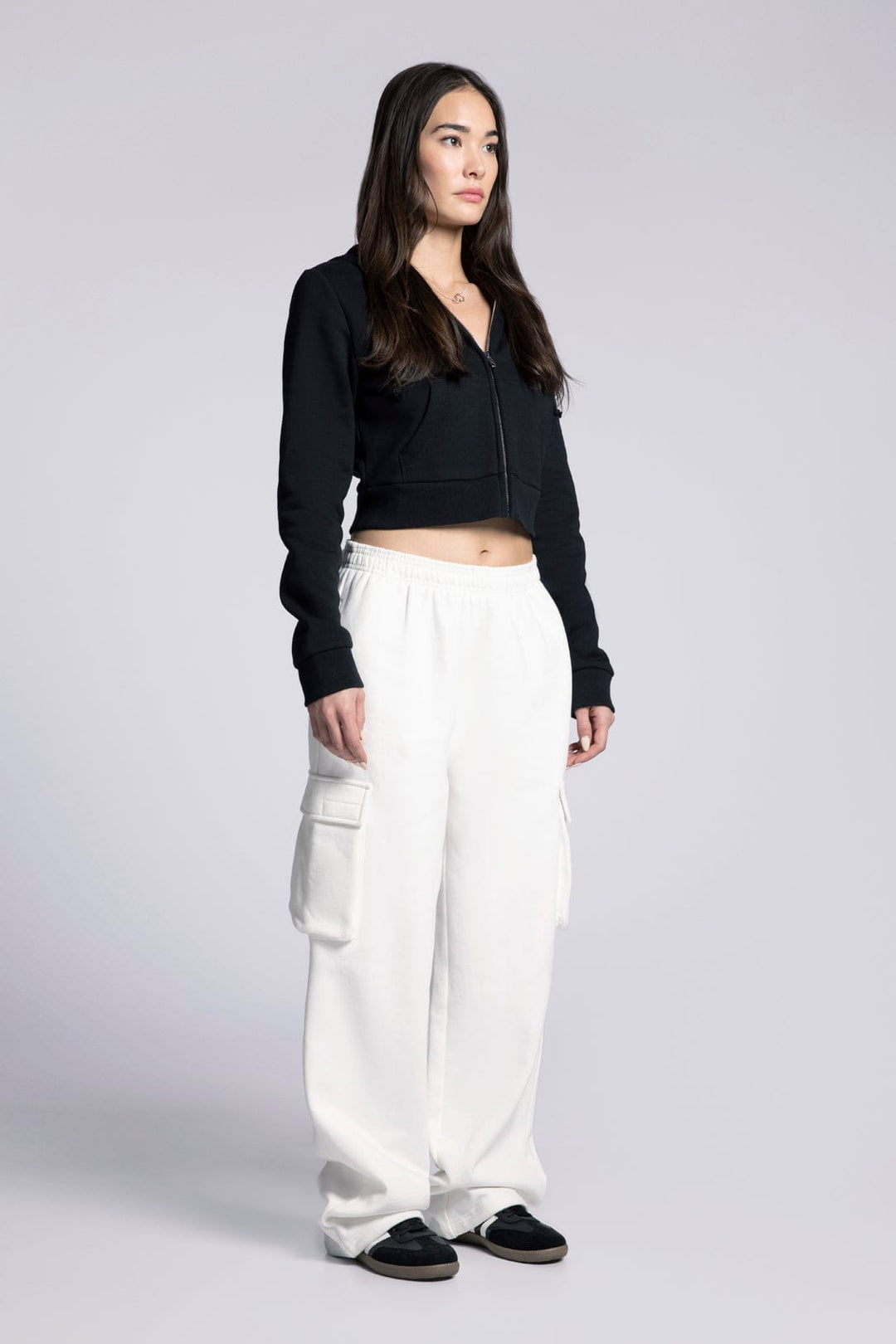 Cropped Zip Up Drawstring Hoodie