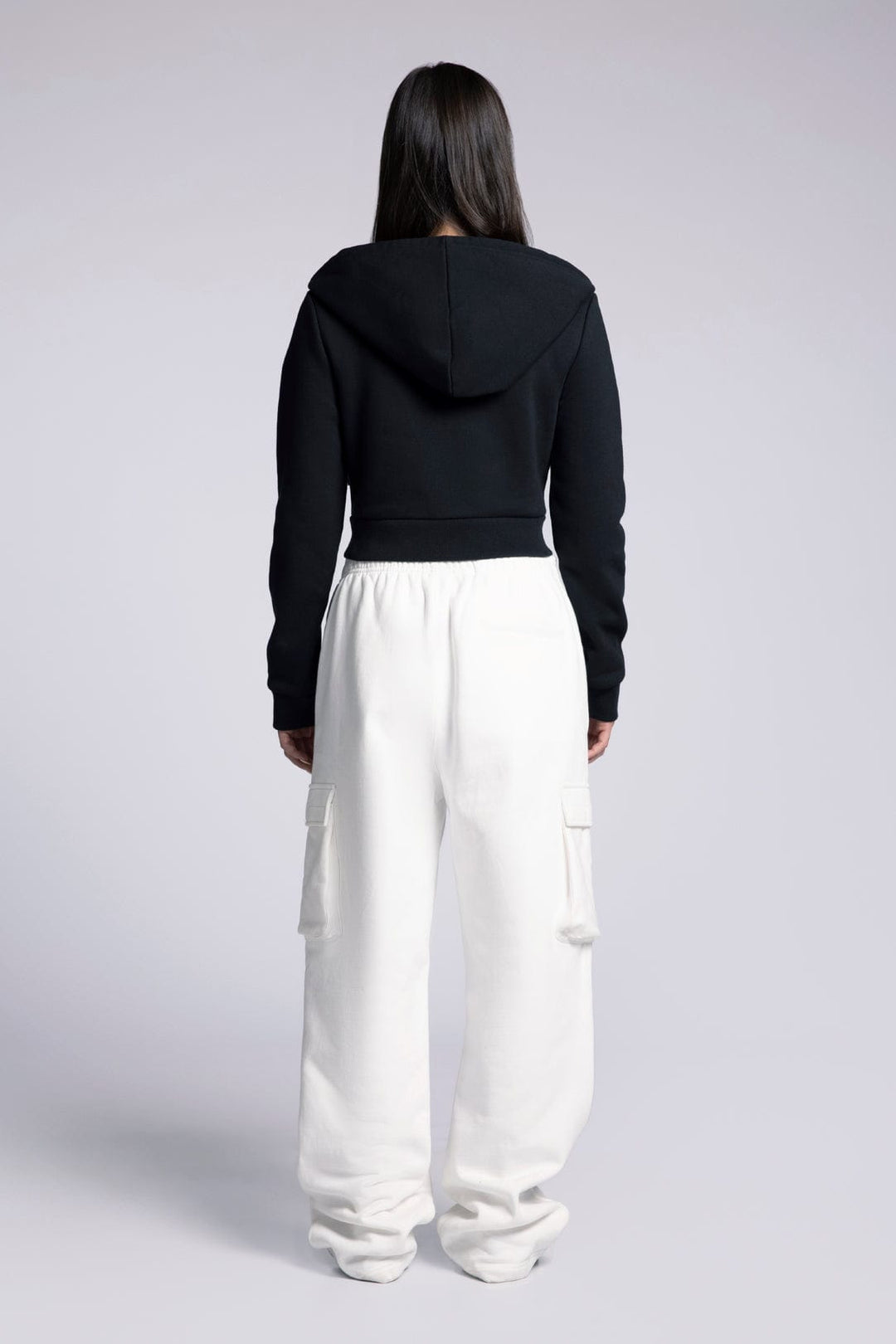 Cropped Zip Up Drawstring Hoodie